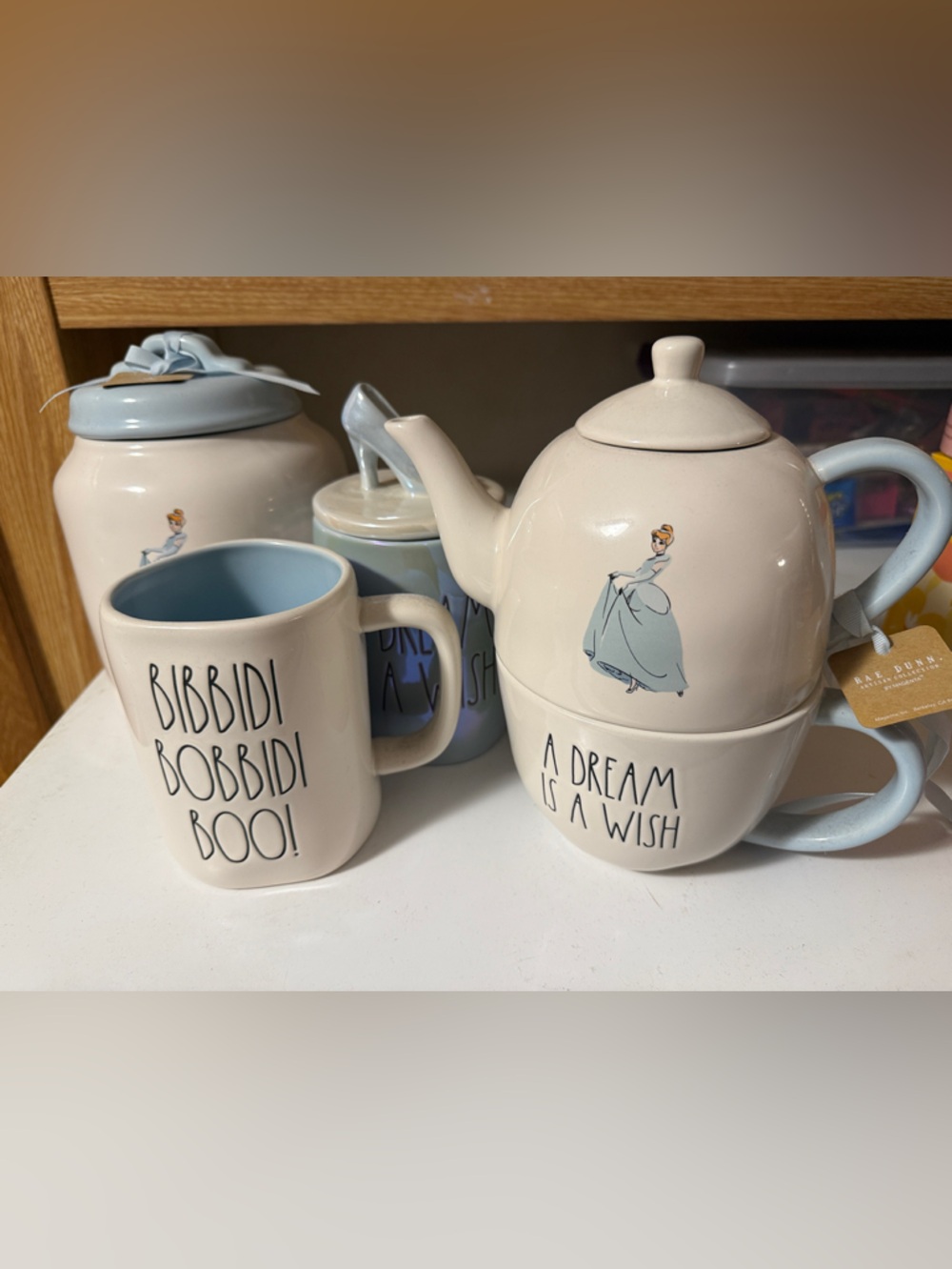 Rae Dunn Cinderella Ceramic Tea Set - Blue & Cream